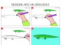 Dessine-moi un crocodile : 4 étapes pour un dessin facile. Un crocodile vert terminé sur fond bleu.