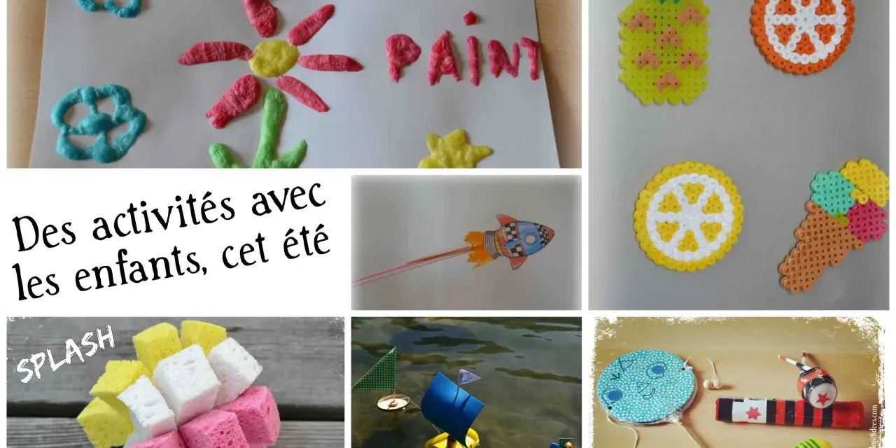 Des activités pendant les vacances scolaires : peinture gonflante, perles à repasser, fusée, bateaux, maracas.