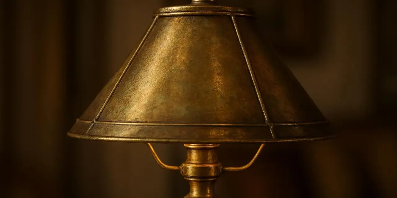 Abat-jour DIY en laiton vieilli, avec une finition patinée qui évoque le charme d'une création artisanale.
