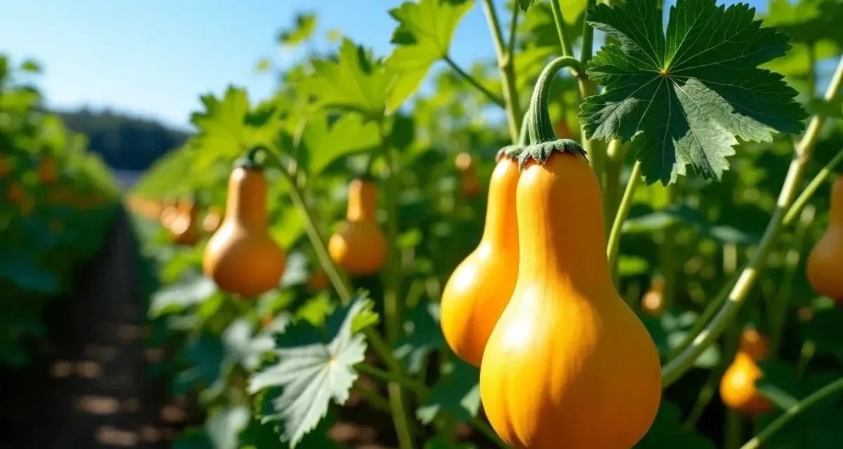 Butternuts mûrissent au soleil, parfaits pour savoir où planter le butternut dans le potager.