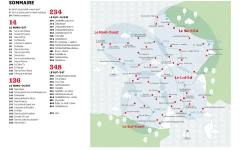 Carte de France avec des régions touristiques et des points d'intérêt, idéale pour une sortie avec les enfants.