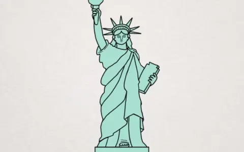 Statue de la Liberté, un dessin facile et stylisé, tenant sa torche et une tablette.