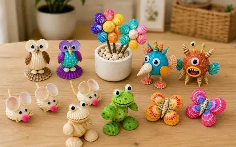 Des créatures adorables faites de coquillages : hiboux, souris, grenouille, papillons et monstres colorés. Un facile bricolage avec coquillage pour s'amuser.