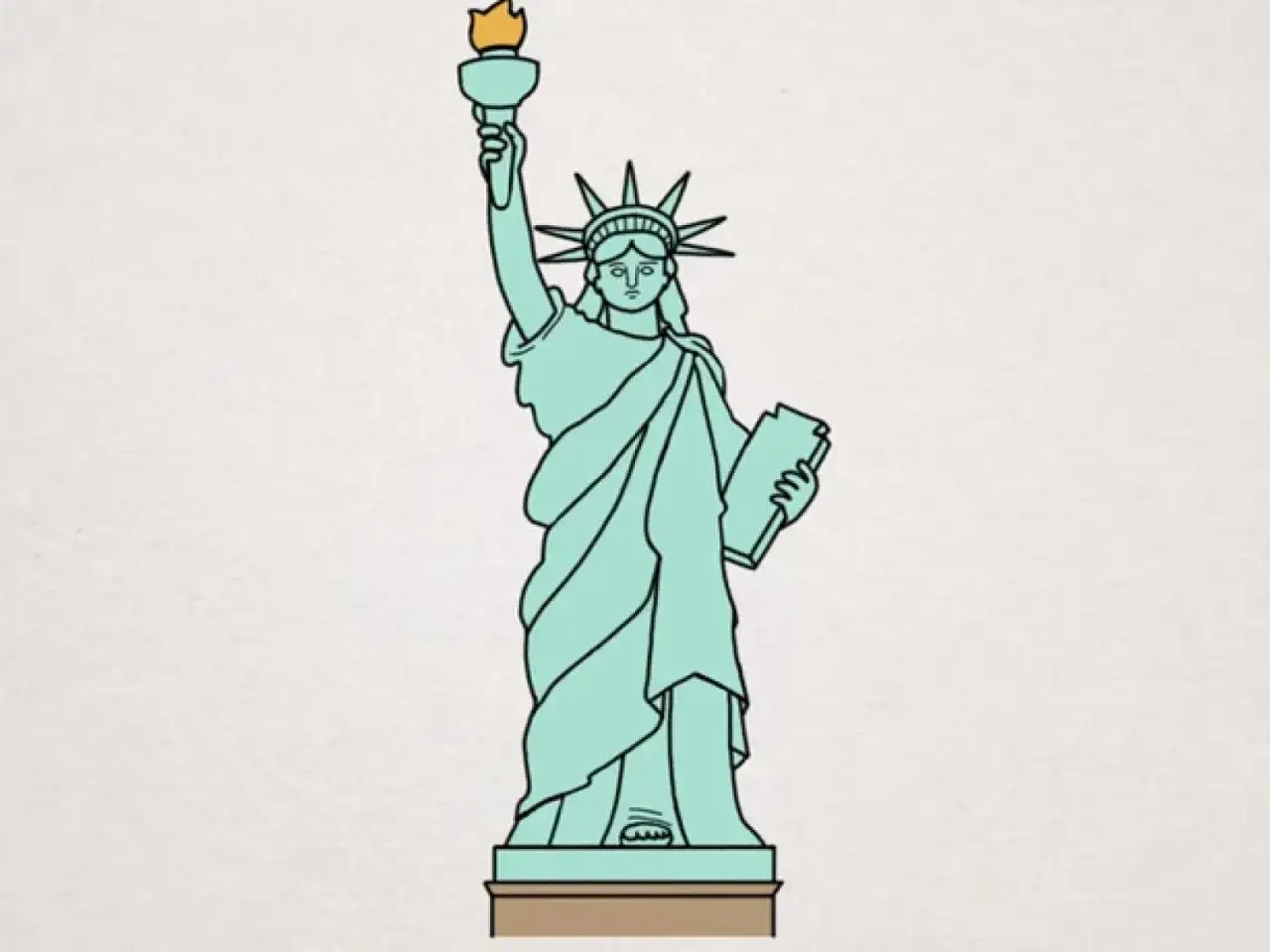 Statue de la Libert&eacute;, un dessin facile et stylis&eacute;, tenant sa torche et une tablette.